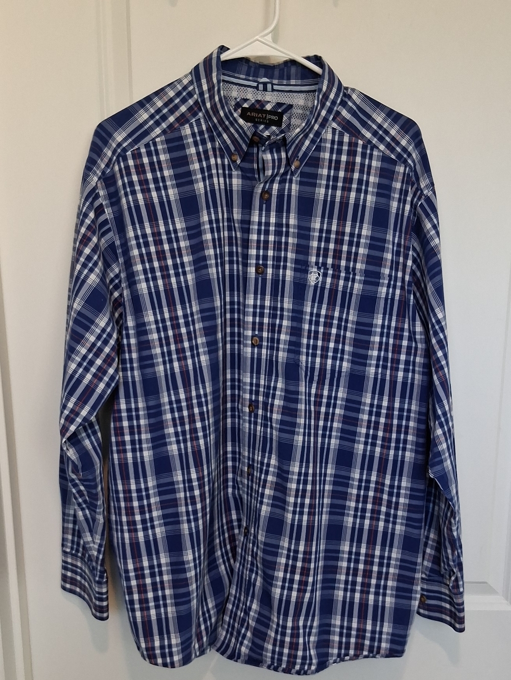 Ariat Men's Navy and White Plaid Button-Down Shirt